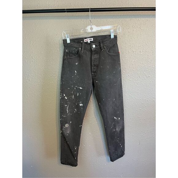 Re/Done X Levis Paint Splattered Gray Straight Leg Jeans Size 24 - Picture 1 of 6